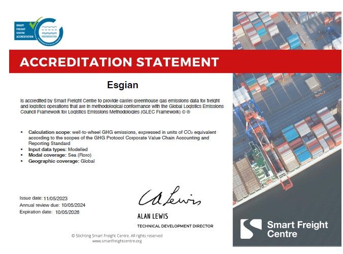 Esgian Shipping Suite for RoRo achieves official Accreditation from Smart Freight Centre