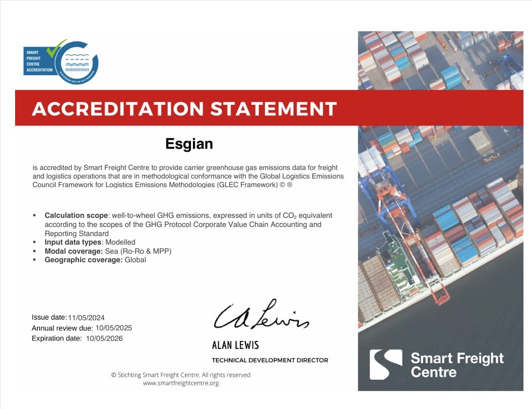 Esgian Shipping Suite for MPP achieves official Accreditation from Smart Freight Centre